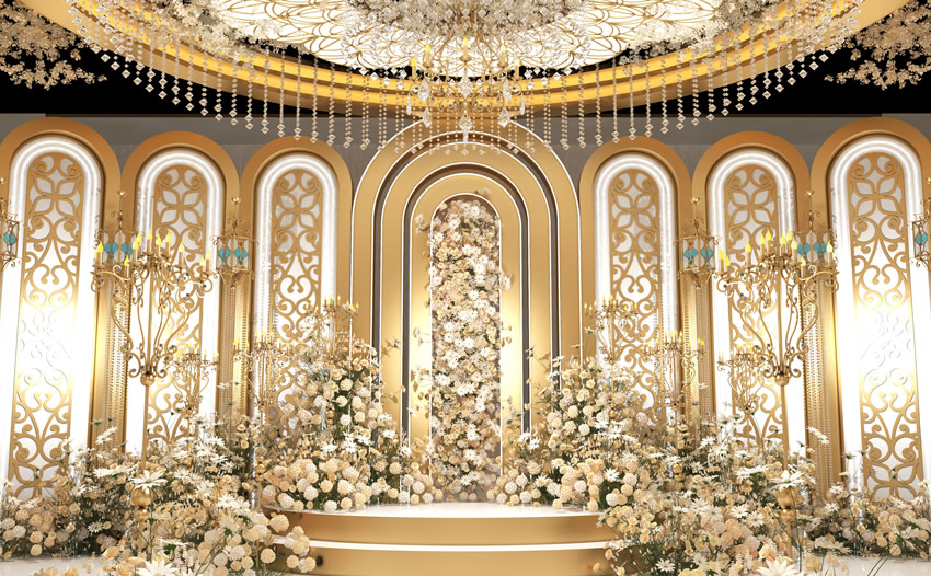 牟定香槟色调婚礼堂效果展示